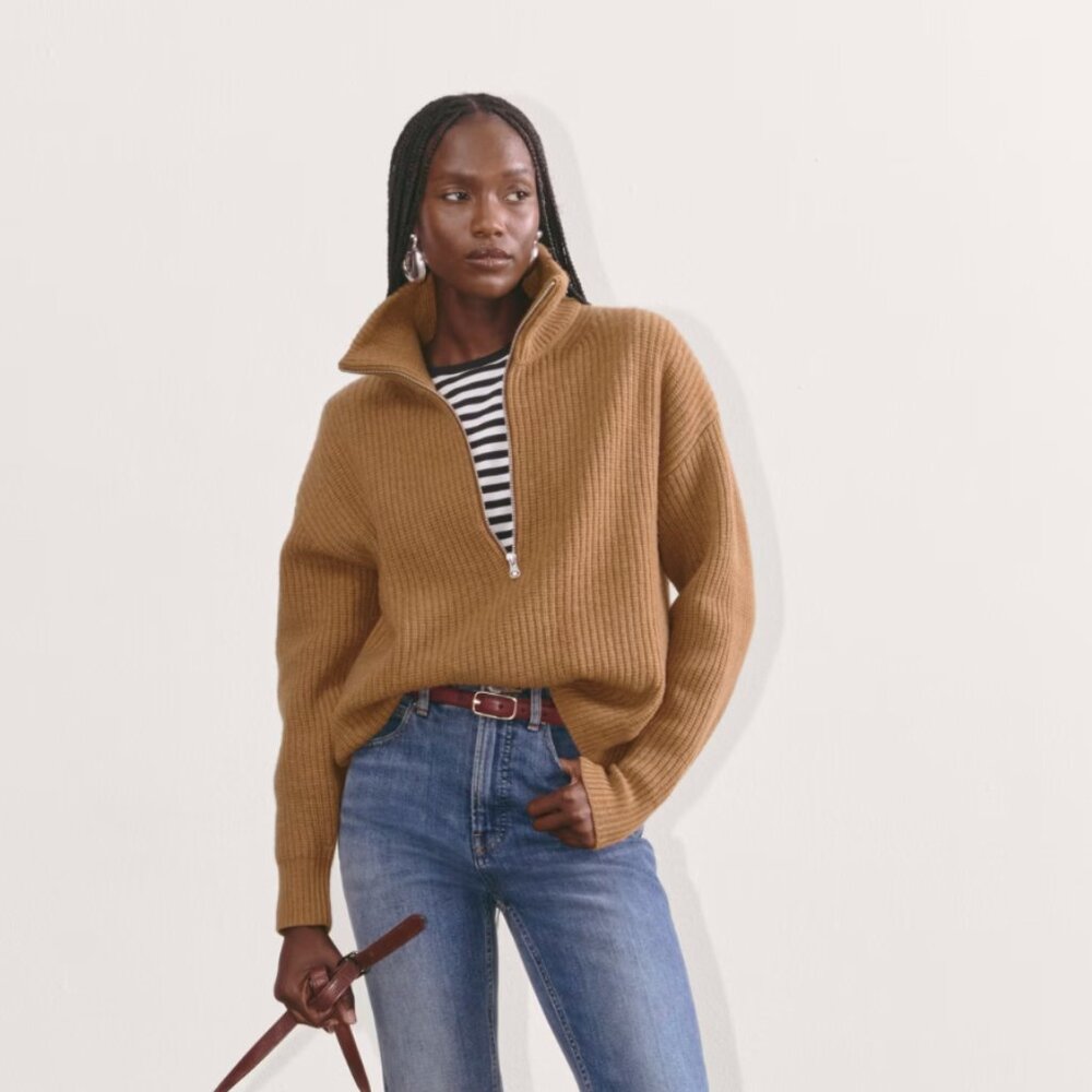 The Half-Zip Sweater in Luxe Merino, Deep Camel